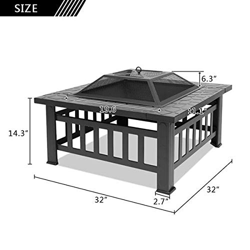 32in Wood Fire Pit with Mesh Lid and Fire Poker A89037
