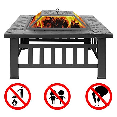 32in Wood Fire Pit with Mesh Lid and Fire Poker A89037
