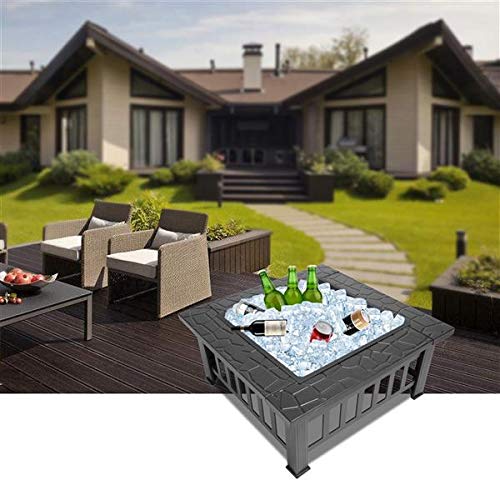 32in Wood Fire Pit with Mesh Lid and Fire Poker A89037