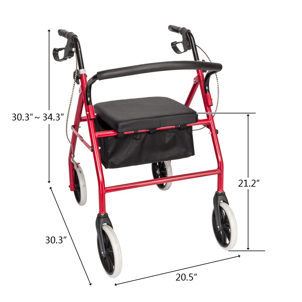 Height Adjustable Rolling Walker with Wheels and Seat J807