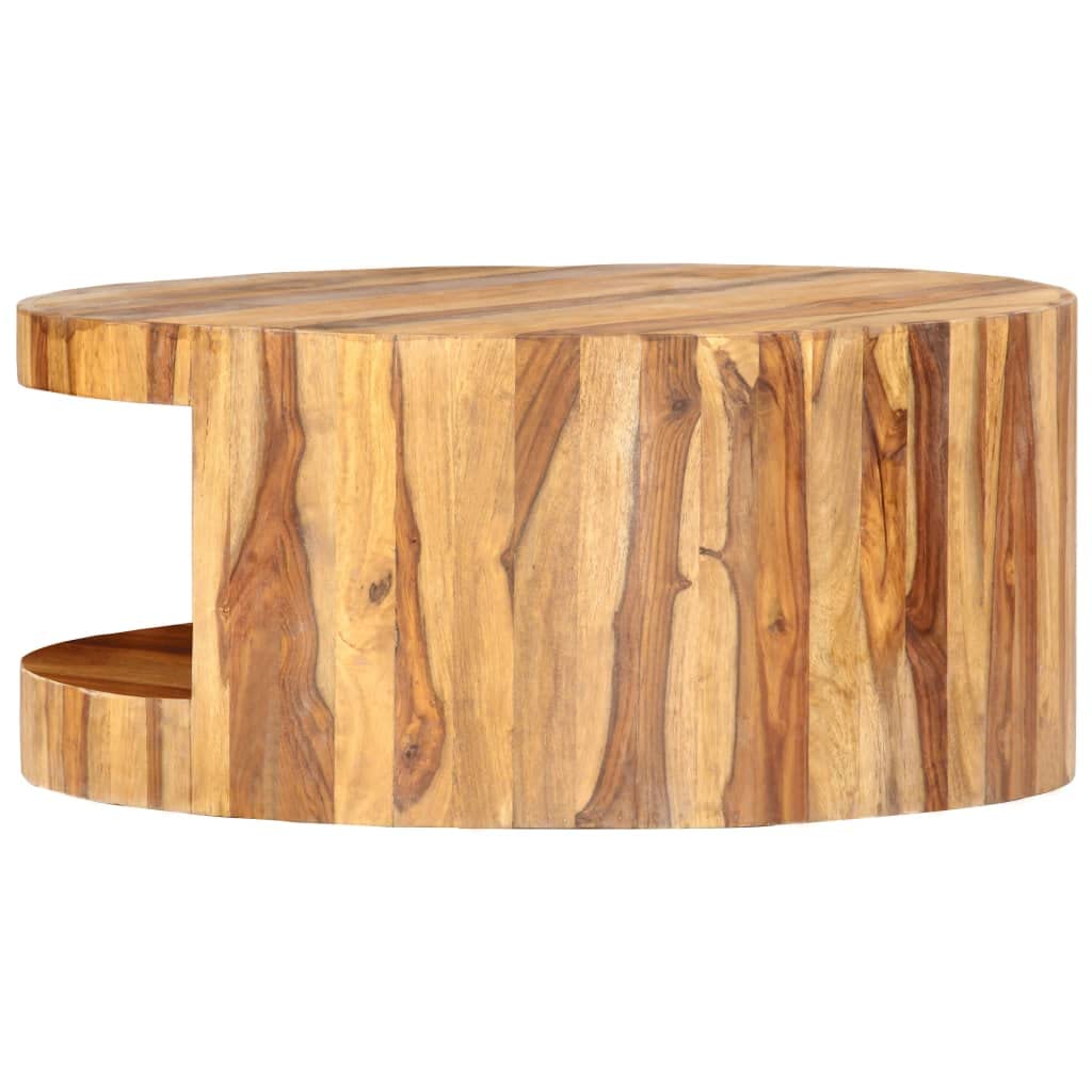 25.6"x11.8" Solid Sheesham Wood Round Coffee Table with Storage A326877