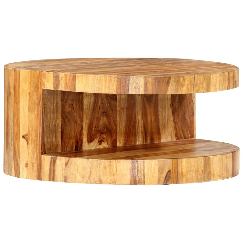25.6"x11.8" Solid Sheesham Wood Round Coffee Table with Storage A326877