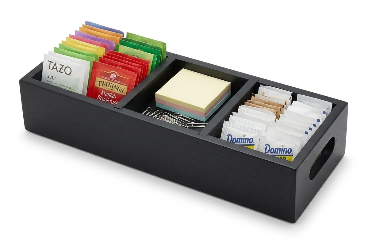 Matte Black Wood 3 Compartment Organizer Tray Z193644