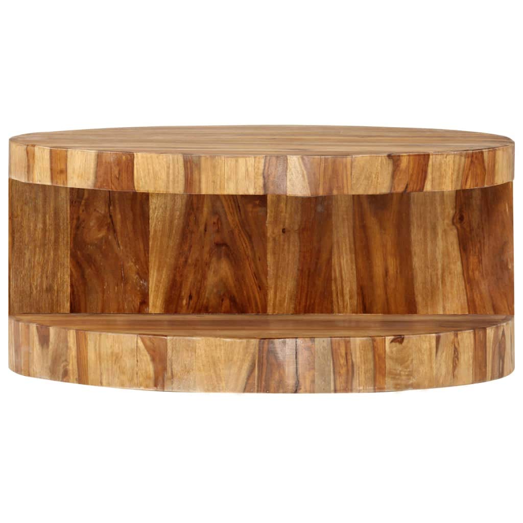 25.6"x11.8" Solid Sheesham Wood Round Coffee Table with Storage A326877