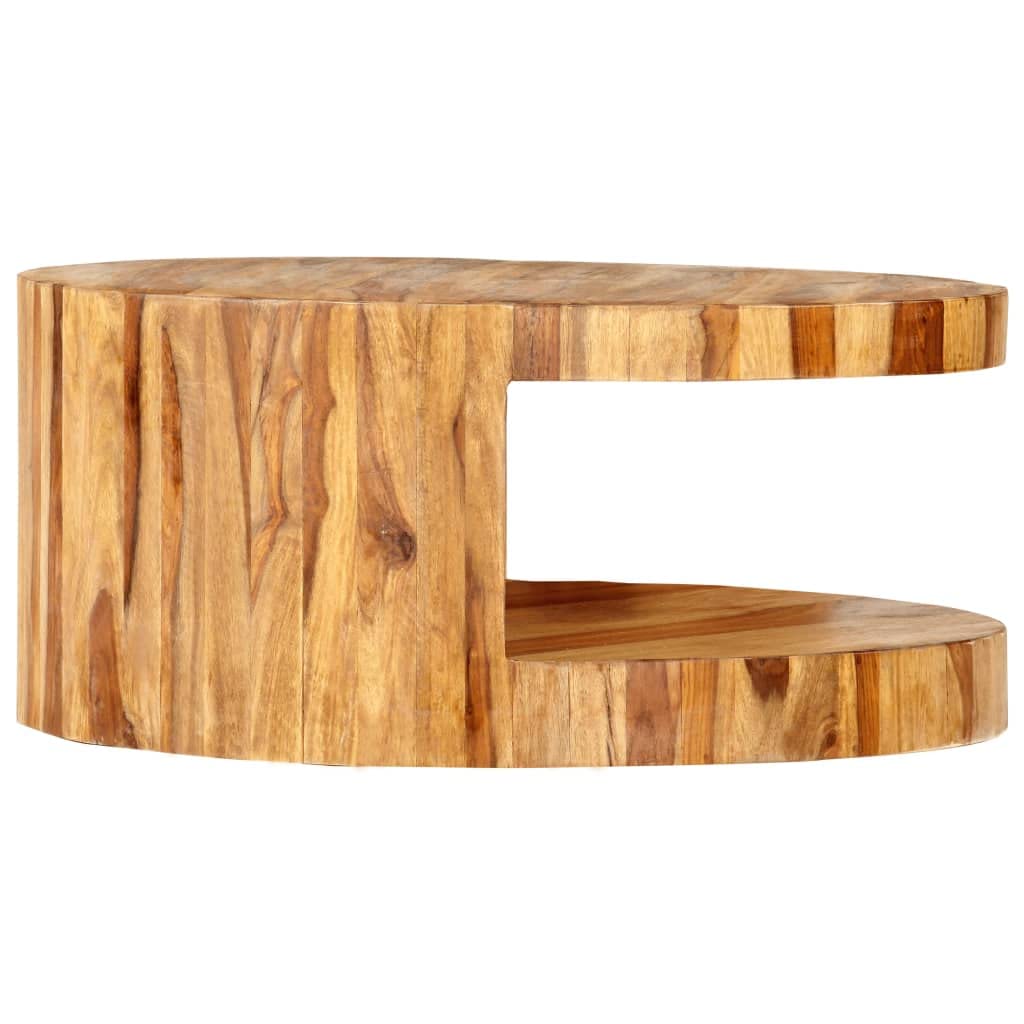 25.6"x11.8" Solid Sheesham Wood Round Coffee Table with Storage A326877