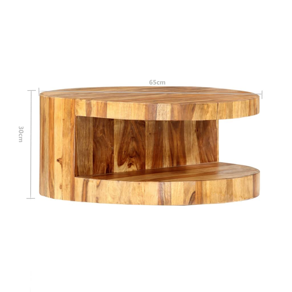 25.6"x11.8" Solid Sheesham Wood Round Coffee Table with Storage A326877