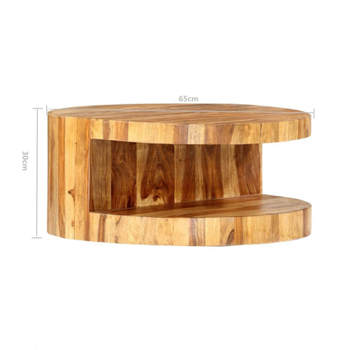 25.6"x11.8" Solid Sheesham Wood Round Coffee Table with Storage A326877