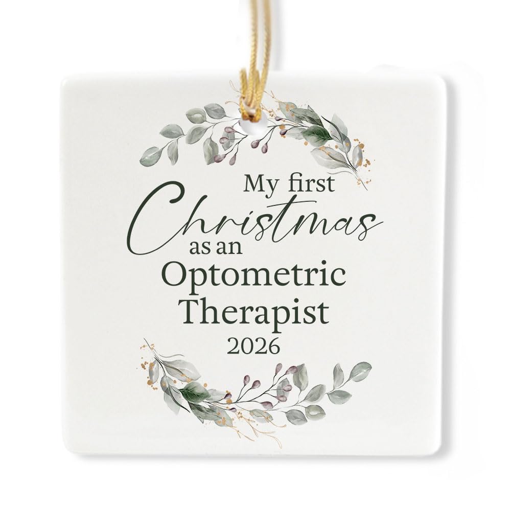 Ceramic 3-inch Square-Shaped Botanical Wreath Ornament X9019