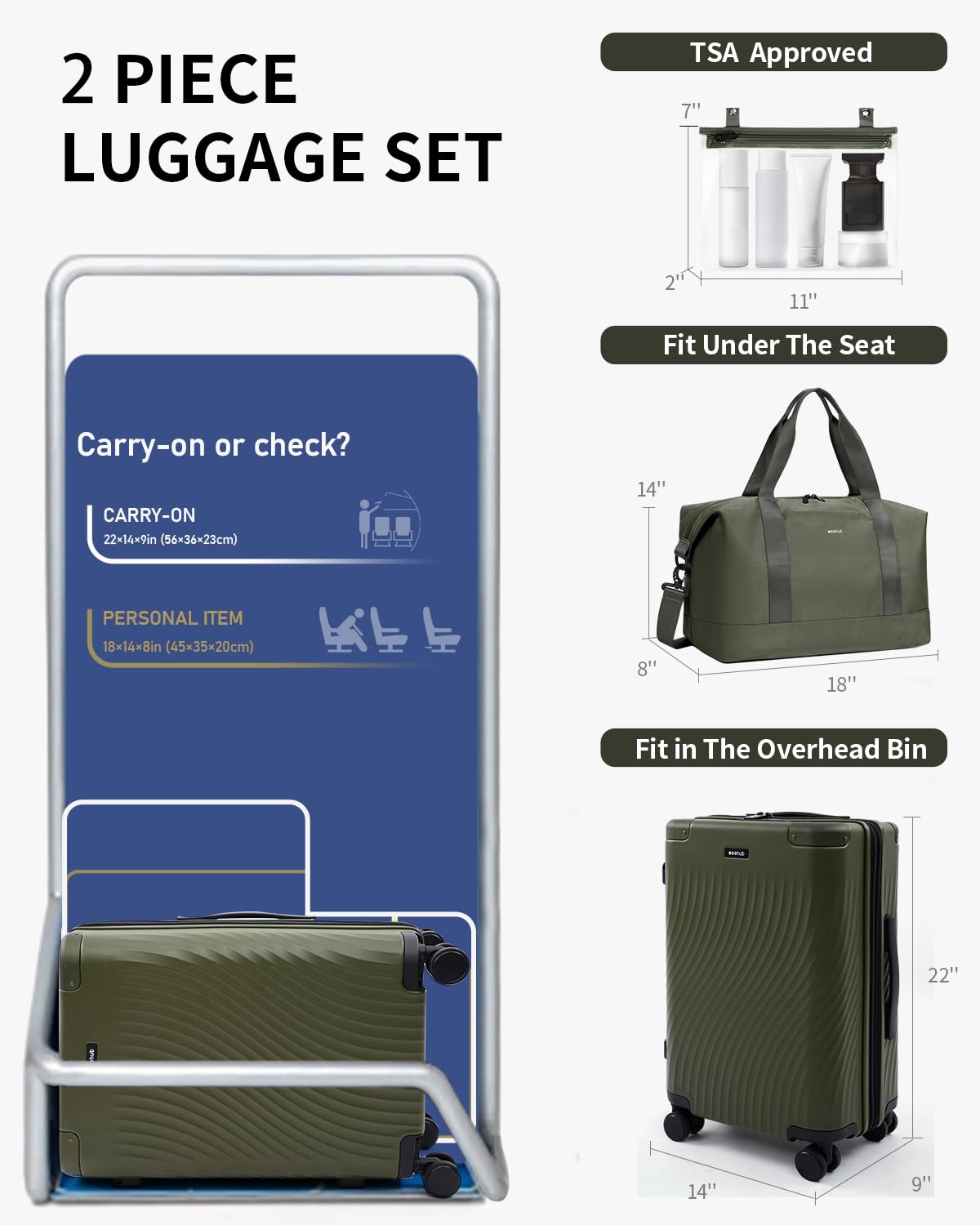 Hardside Expandable Carry On Luggage 20" Green M896747