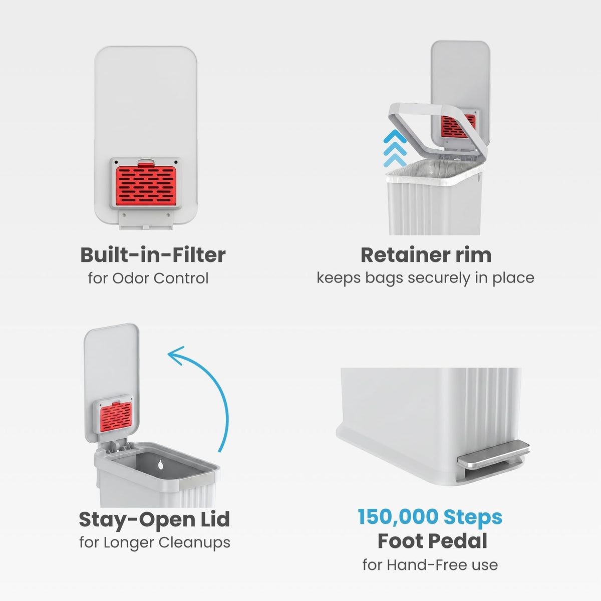 50 L Slim Step Pedal Kitchen Trash Can with Odor Filter W5044