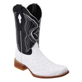White Ostrich Print Leather Square Toe Western Boots U688388