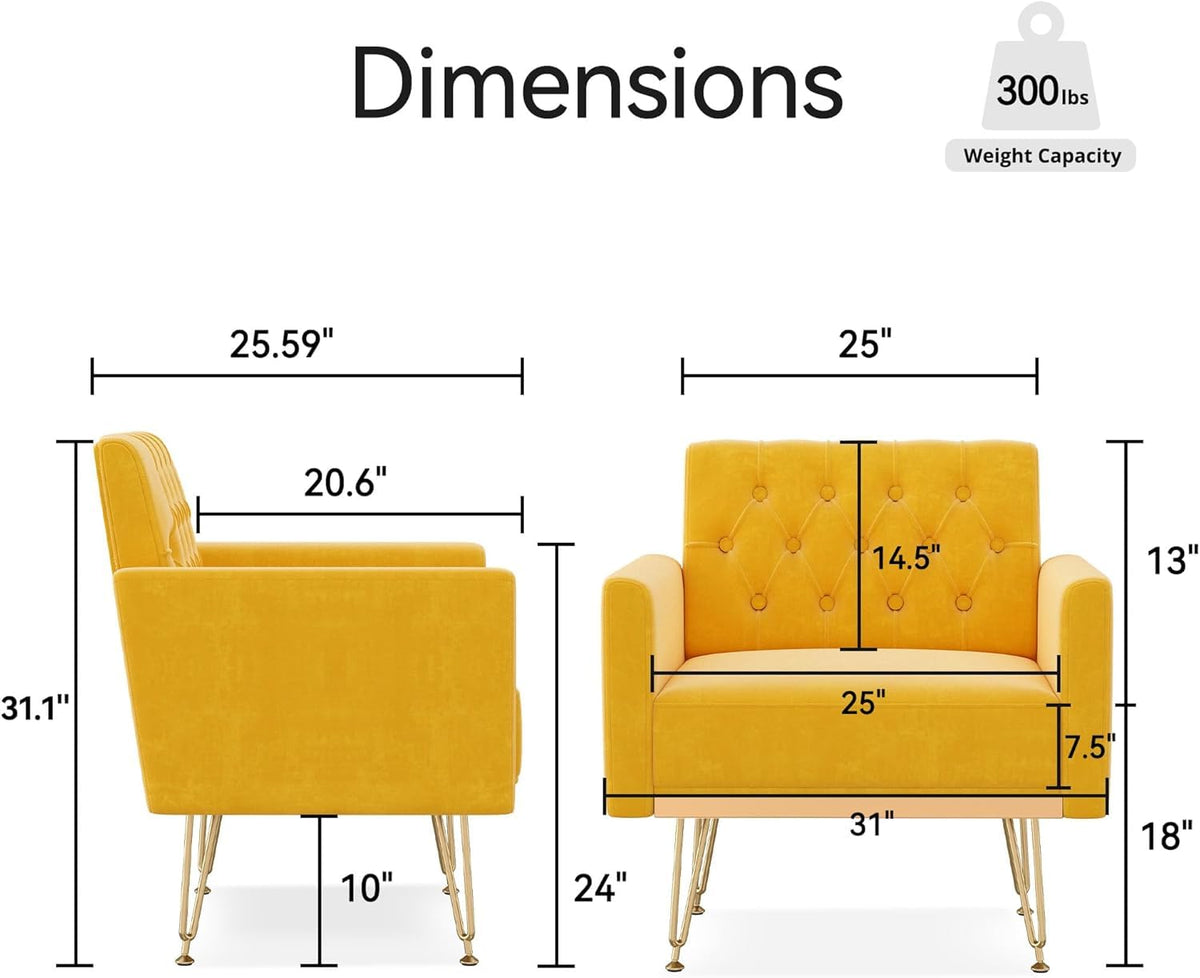 Velvet Tufted Accent Chair with Metal Legs P226541