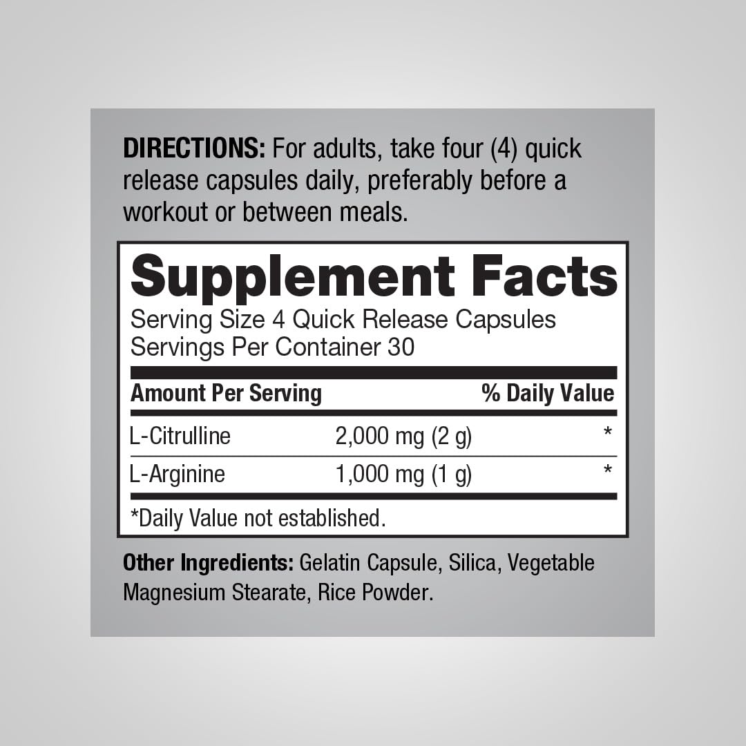 3000mg 120 Capsules Nitric Oxide Supplement with L Arginine and L Citrulline C3164