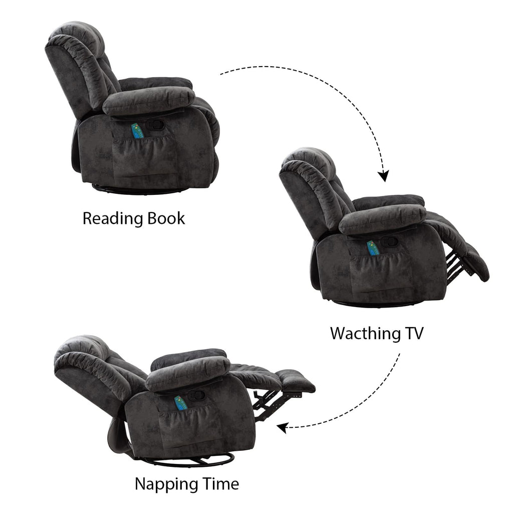 Grey Manual Swivel Rocker Recliner with Heat and Vibration I380557