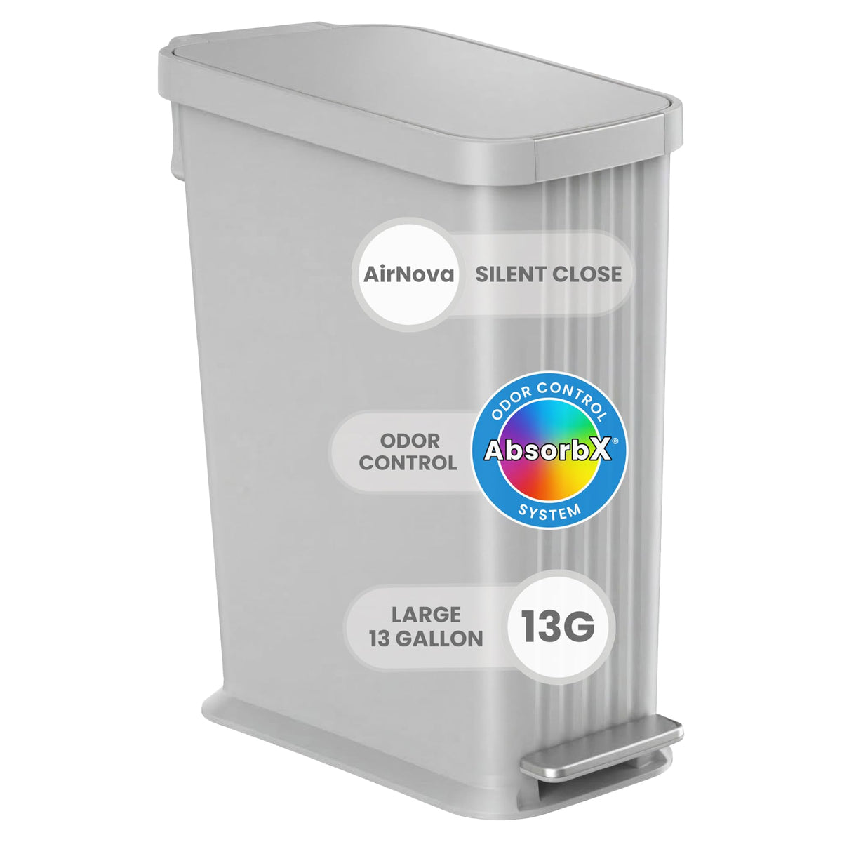 50 L Slim Step Pedal Kitchen Trash Can with Odor Filter W5044