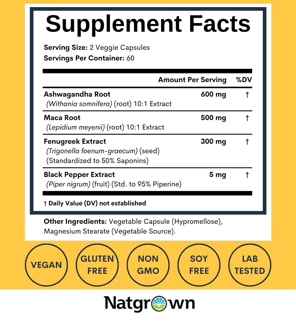 Ashwagandha Maca Root Fenugreek Capsules 120 Ct V2730