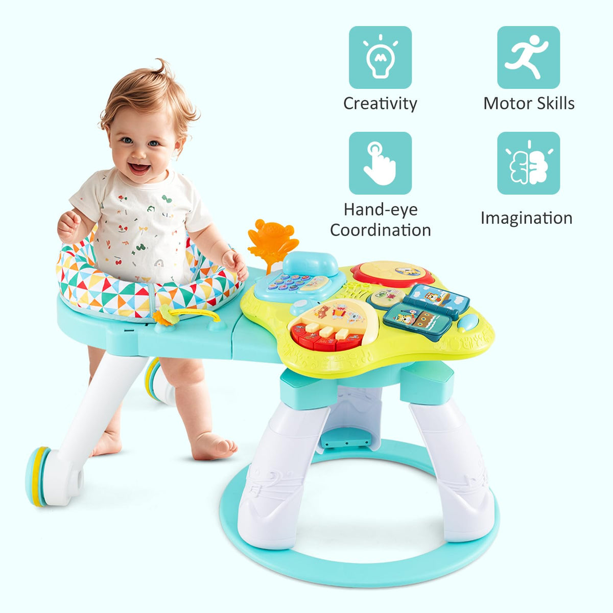 3 in 1 Baby Activity Center Walker with Play Table Green X48451