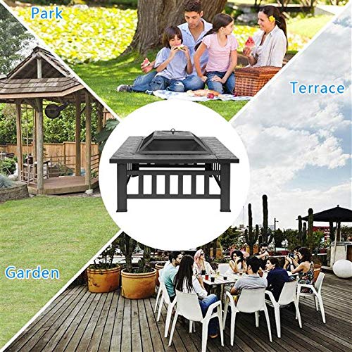 32in Wood Fire Pit with Mesh Lid and Fire Poker A89037