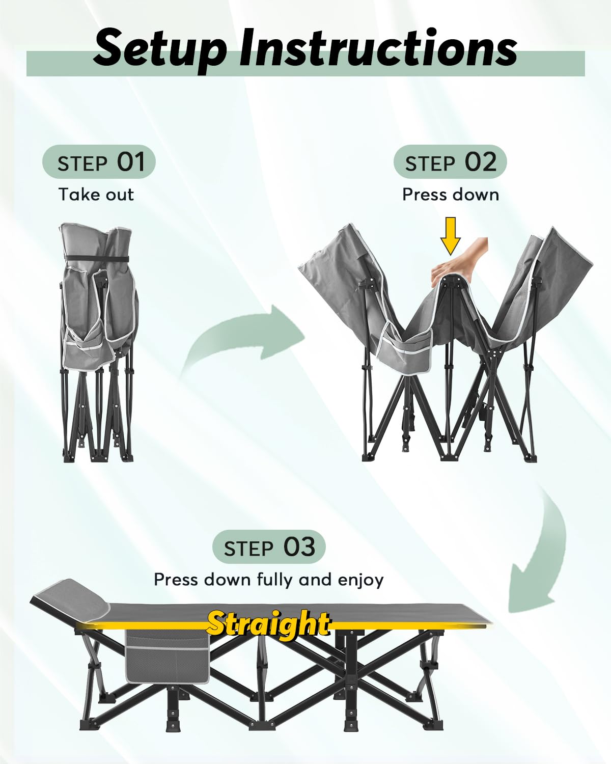 Oversized XXL Folding Camping Cot with Mattress and Pillow A654346