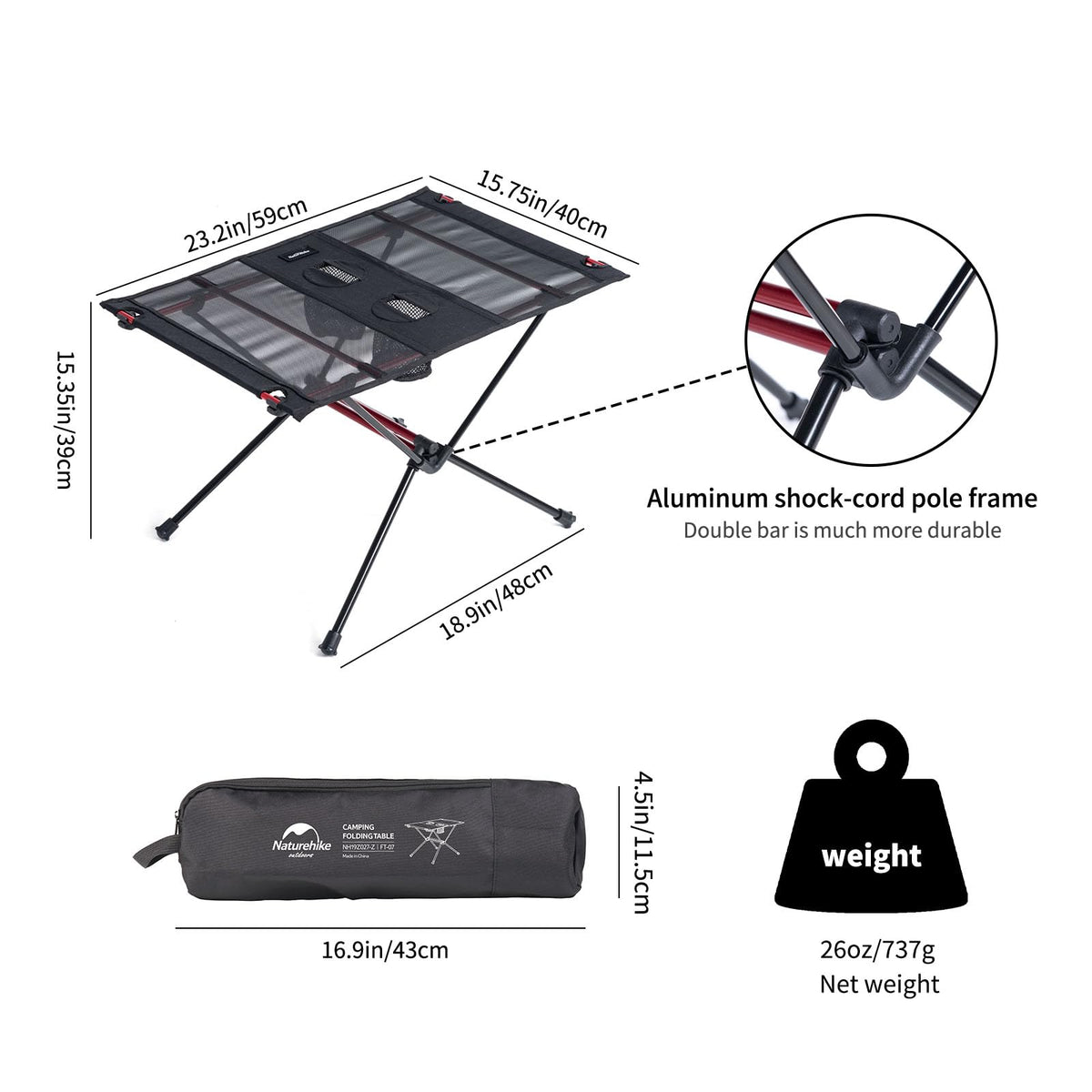 Ultralight 1.6 LBS Folding Camping Table with Carry Bag K955959
