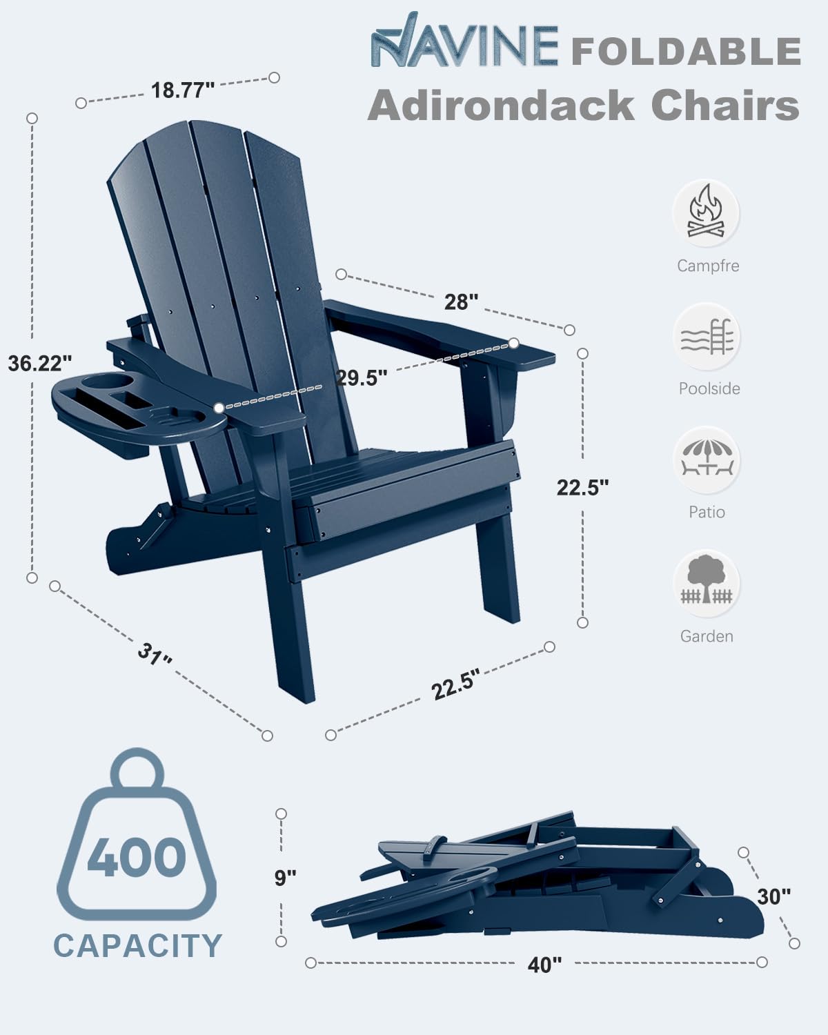 Folding Adirondack Chairs Set of 2 Navy Blue W873