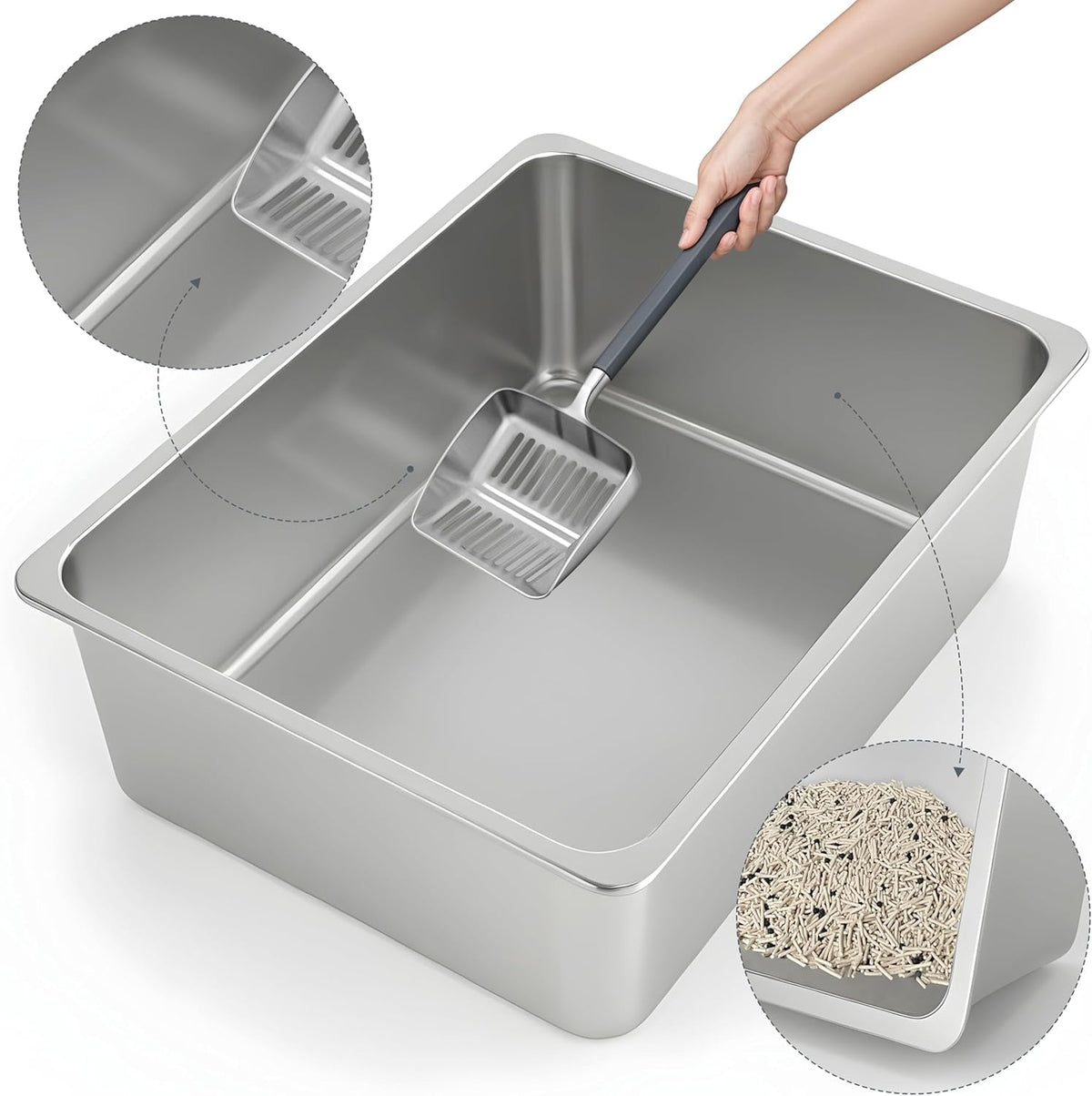 XL Stainless Steel High Sided Cat Litter Box K183
