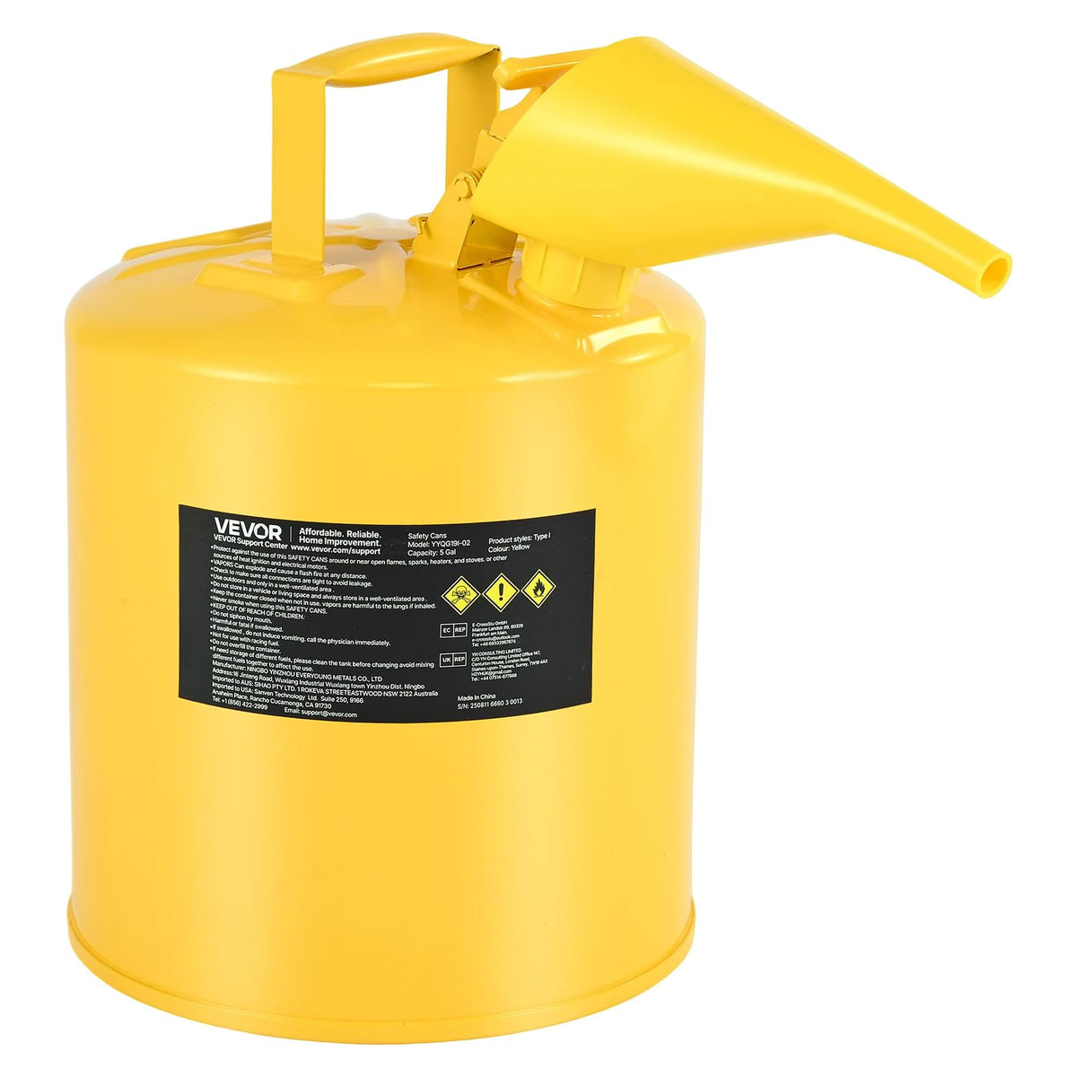 5 Gallon Type I Yellow Metal Container with Flame Arrester H47678