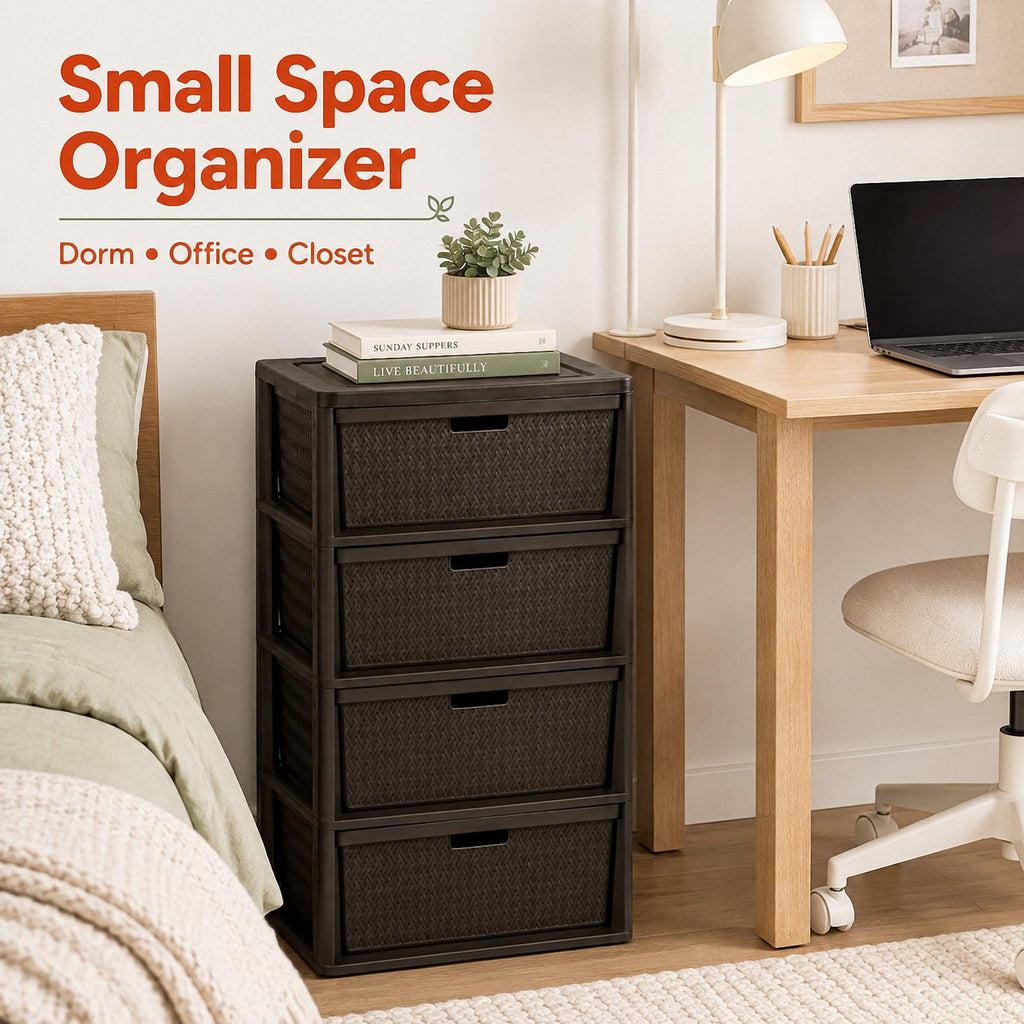 Brown 4 Drawer Plastic Storage Tower M79852