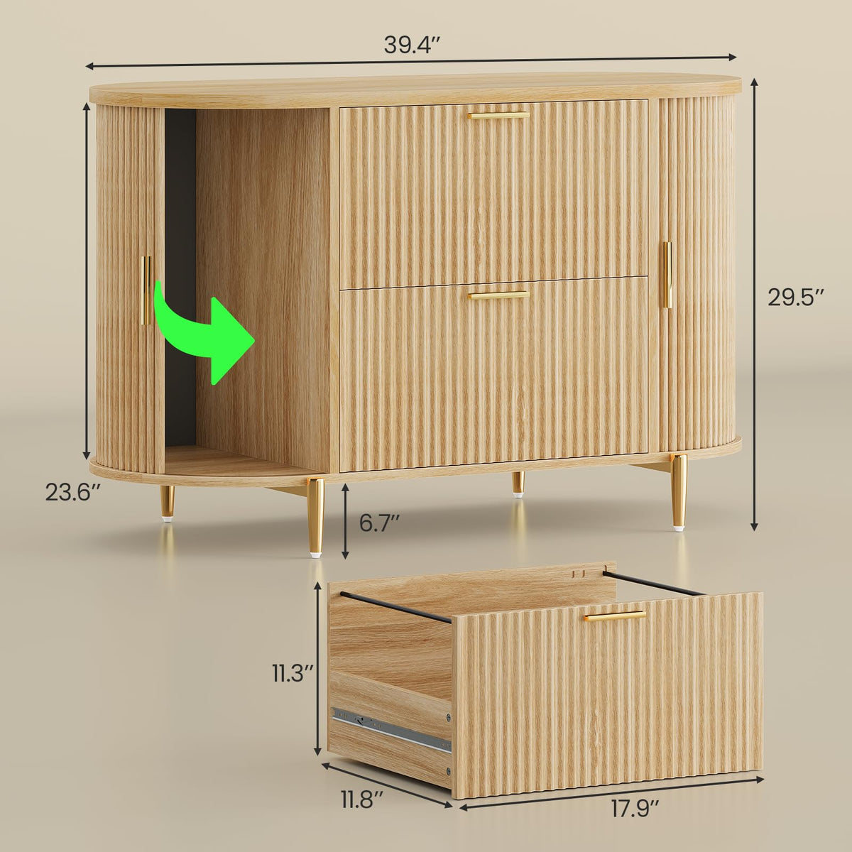 2 Drawer File Cabinet with 2 Sliding Door E504