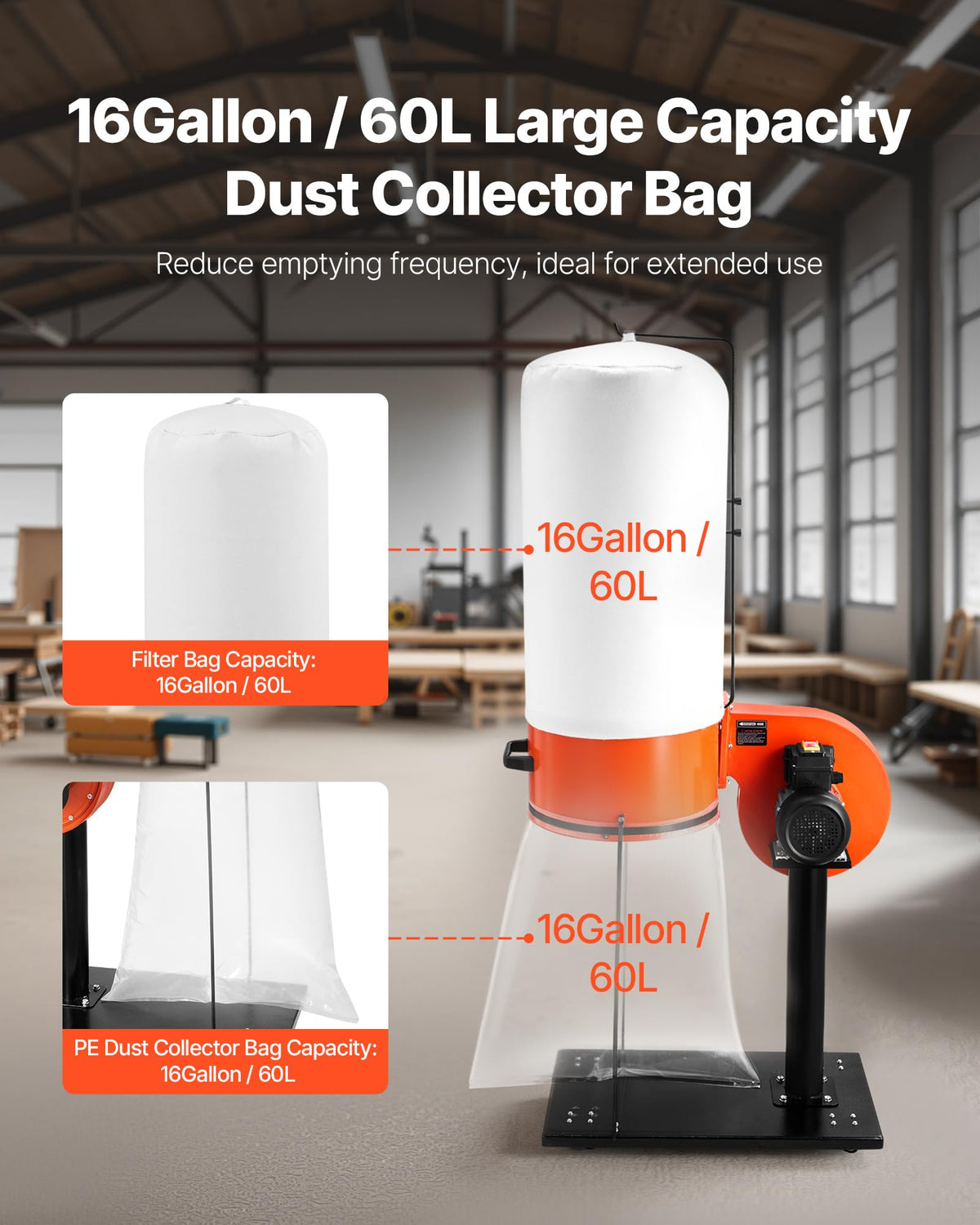 800 CFM 2.5 Micron 1HP 16-Gallon Dust Collector J36324