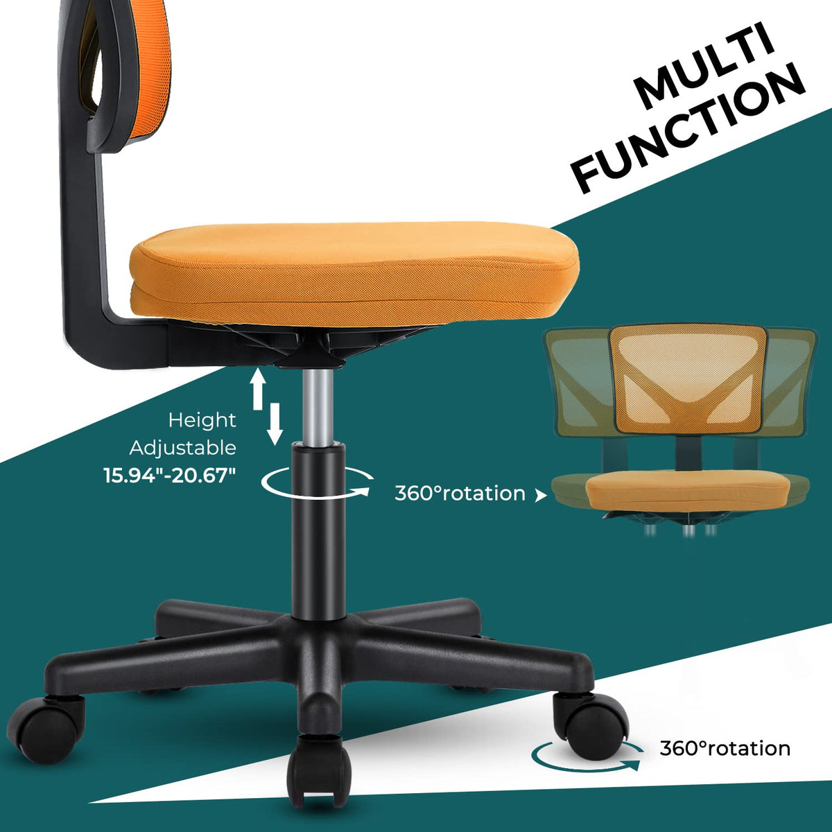 Orange Mesh Ergonomic Adjustable Swivel Rolling Office Chair U51085