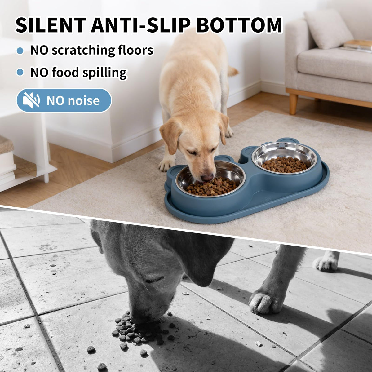 Stainless Steel Double Pet Bowls with Non-Slip Base X40615