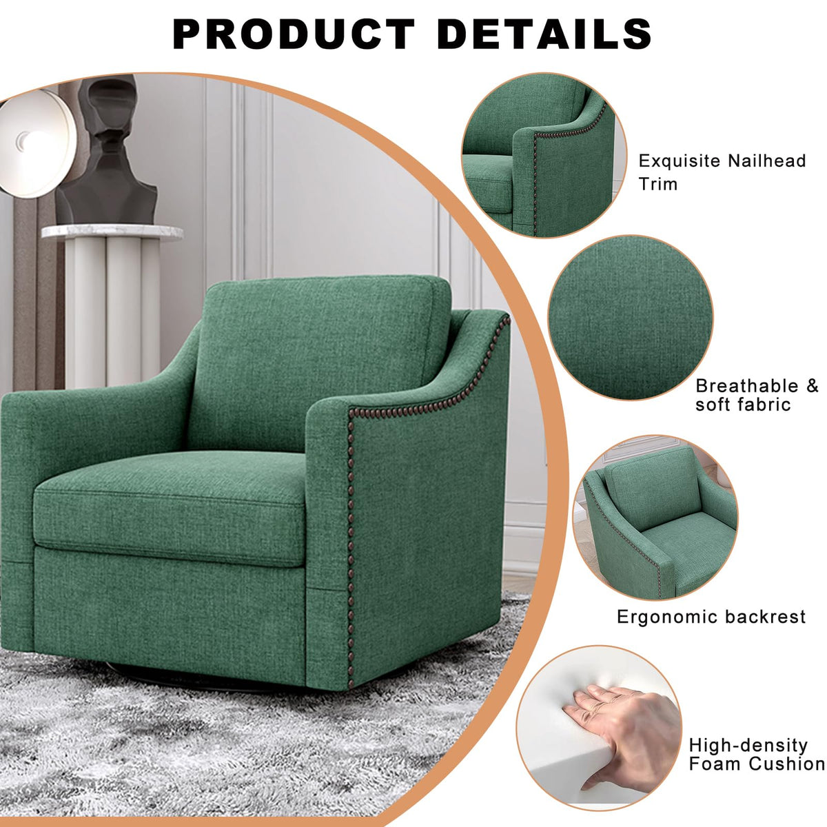 Swivel Accent Chair Set of 2 Green Armchair P958