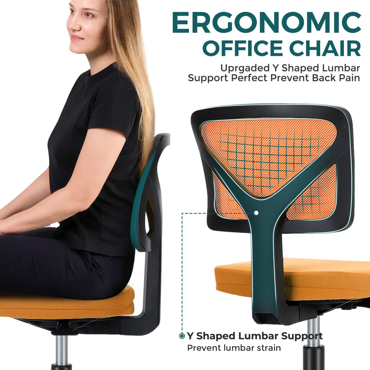 Orange Mesh Ergonomic Adjustable Swivel Rolling Office Chair U51085