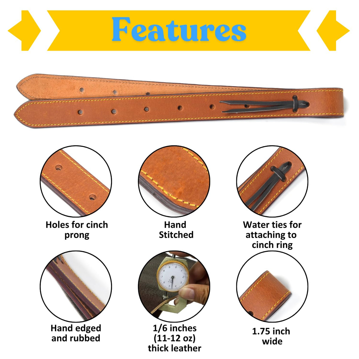 Full Grain Leather Saddle Cinch Tie Strap I4549