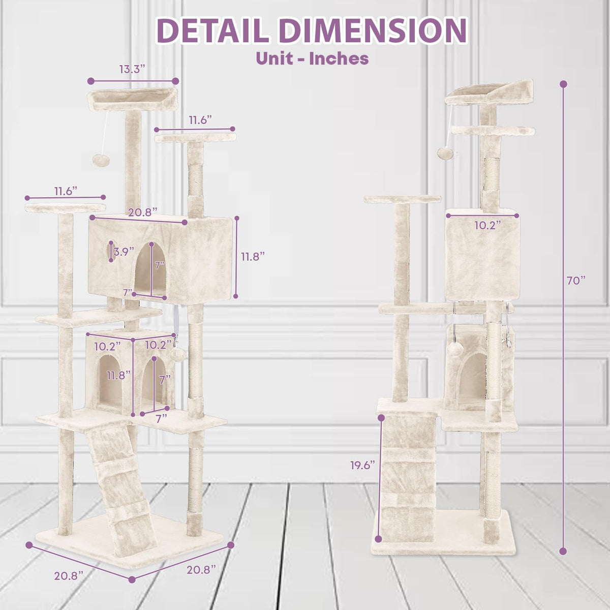 70 Inches Multi-Level Cat Tree with Scratching Posts X36710