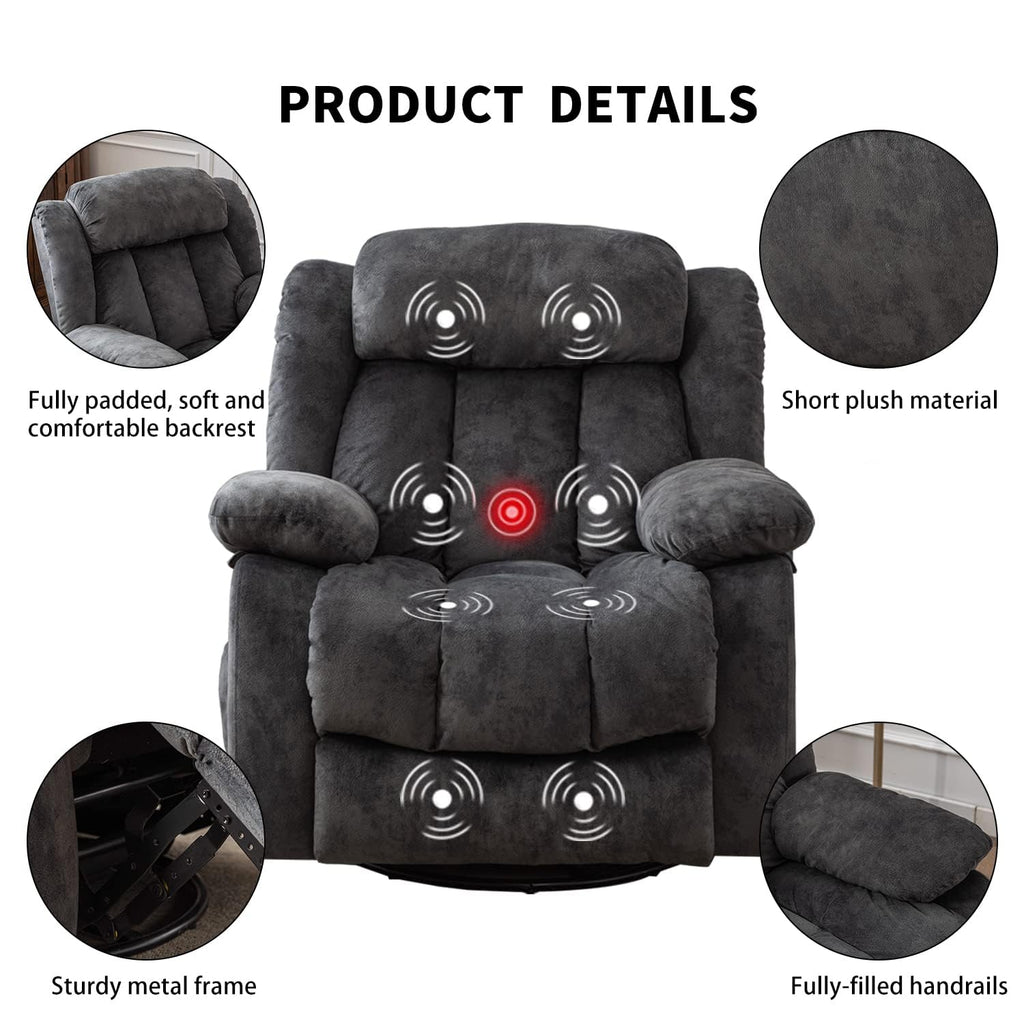 Grey Manual Swivel Rocker Recliner with Heat and Vibration I380557