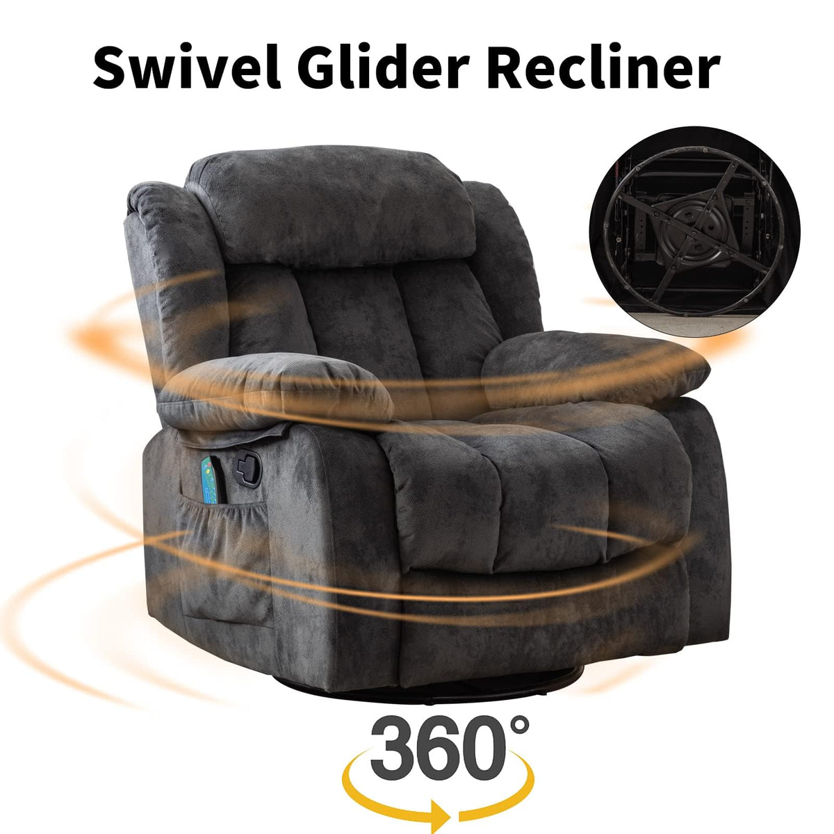 Grey Manual Swivel Rocker Recliner with Heat and Vibration I380557
