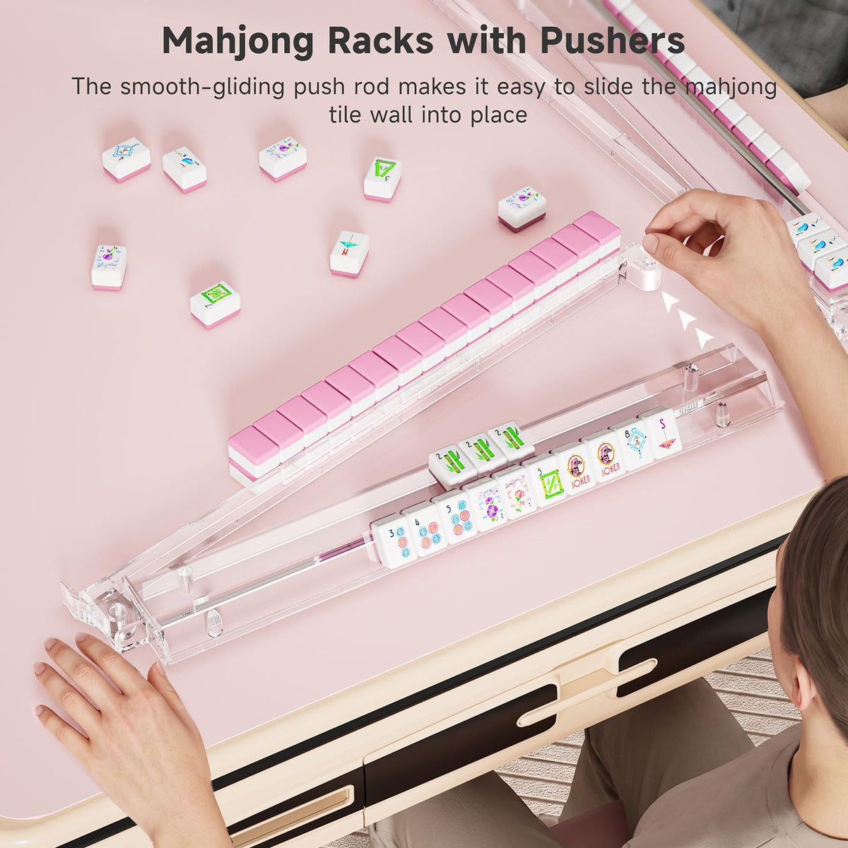 Clear Acrylic Mahjong Racks with Pushers, 4 Pack E213659