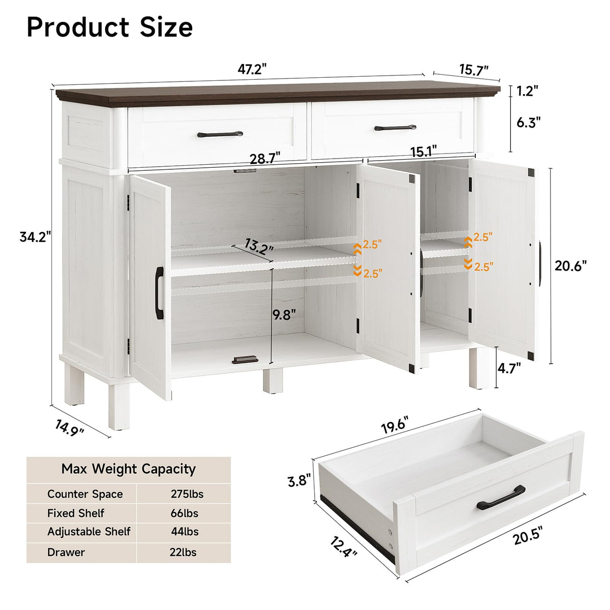 48 Inch Off White Buffet Cabinet with Storage B217945