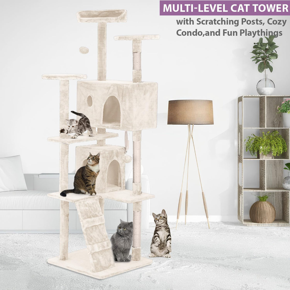 70 Inches Multi-Level Cat Tree with Scratching Posts X36710