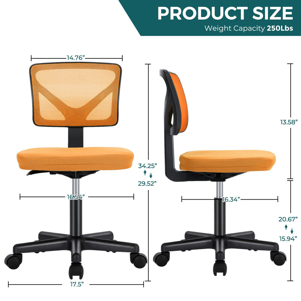Orange Mesh Ergonomic Adjustable Swivel Rolling Office Chair U51085