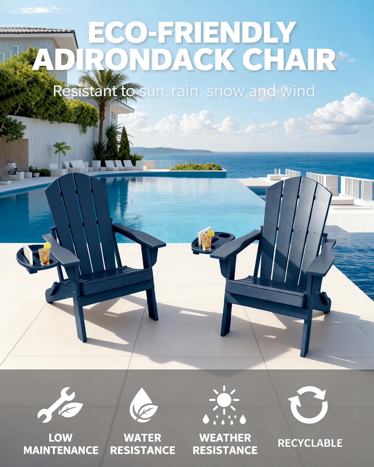 Folding Adirondack Chairs Set of 2 Navy Blue W873