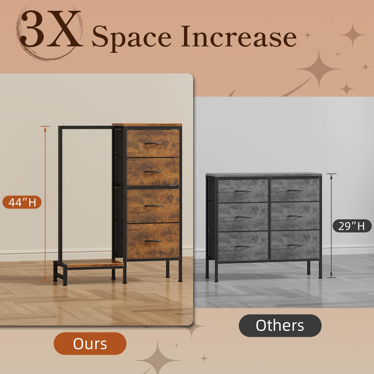 Tall Dresser with Hanging Rack, 4 Drawers Z2311