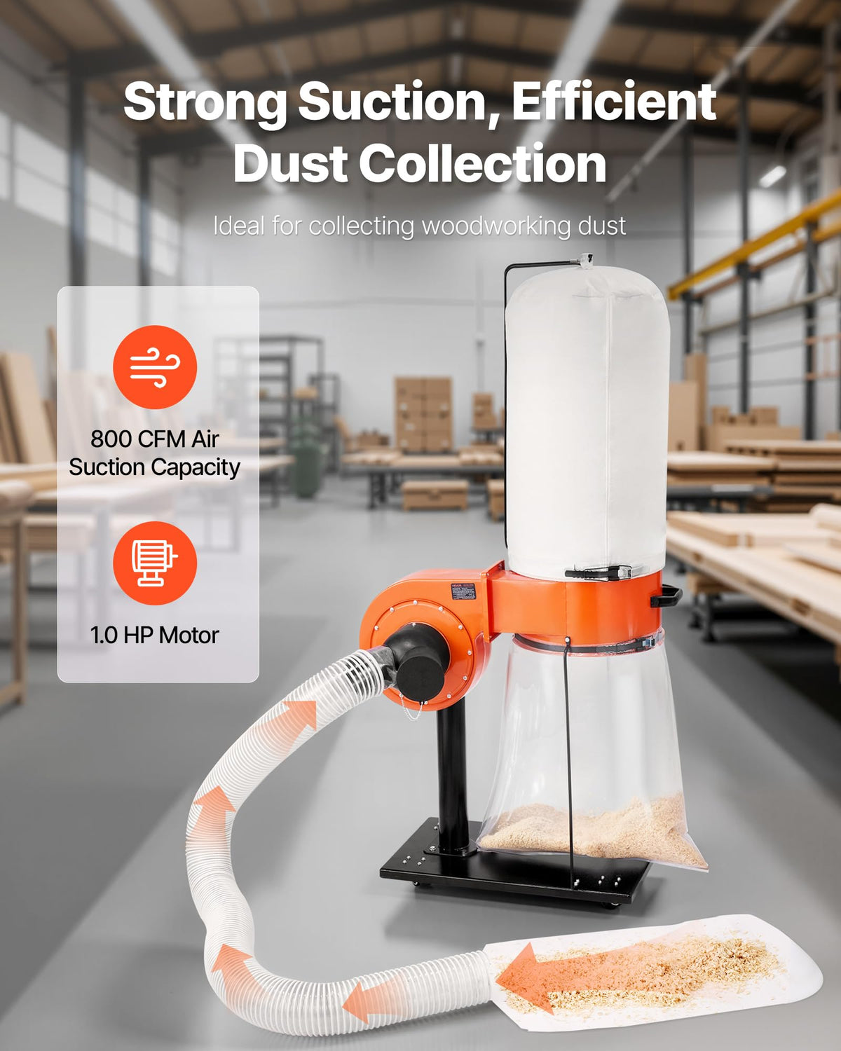800 CFM 2.5 Micron 1HP 16-Gallon Dust Collector J36324