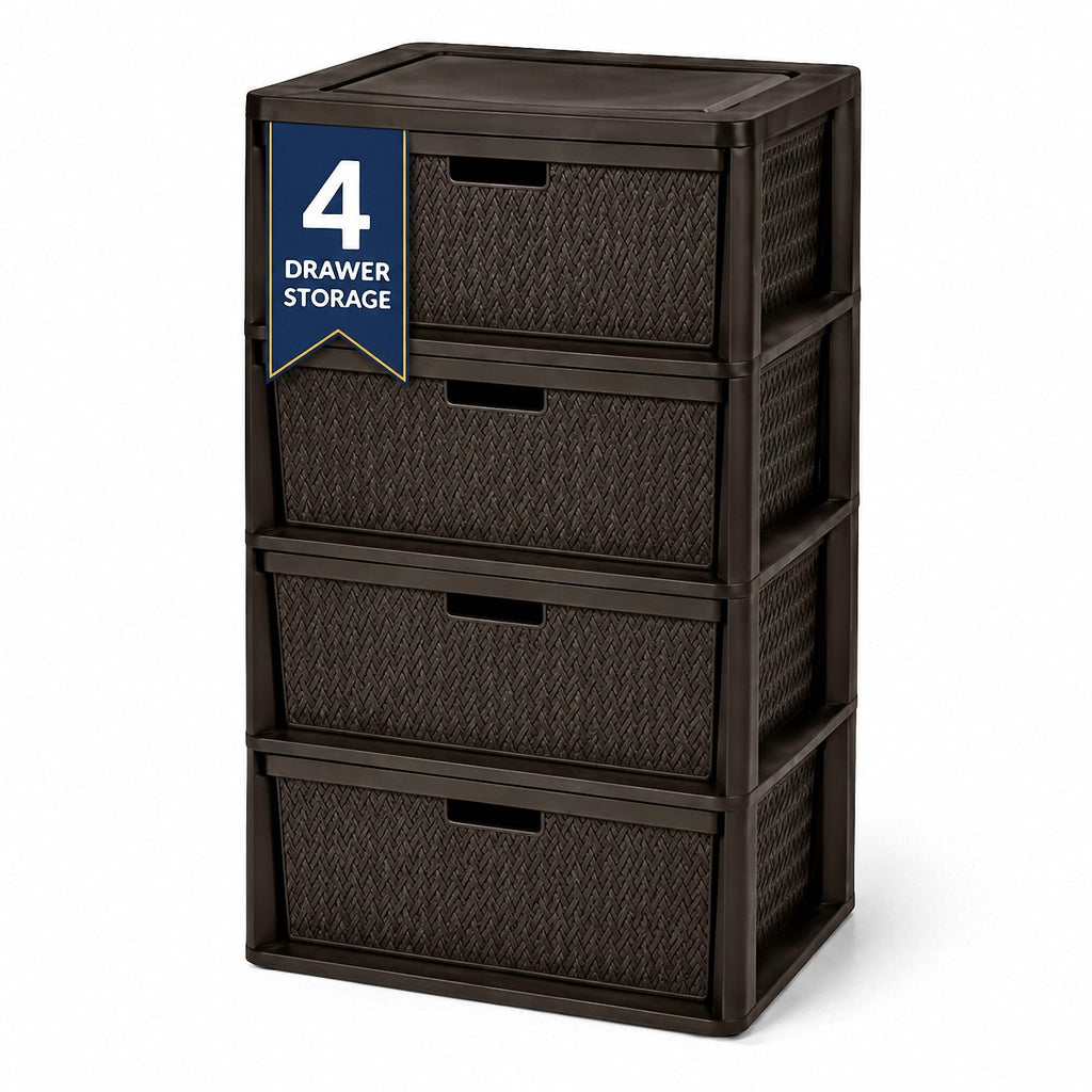 Brown 4 Drawer Plastic Storage Tower M79852
