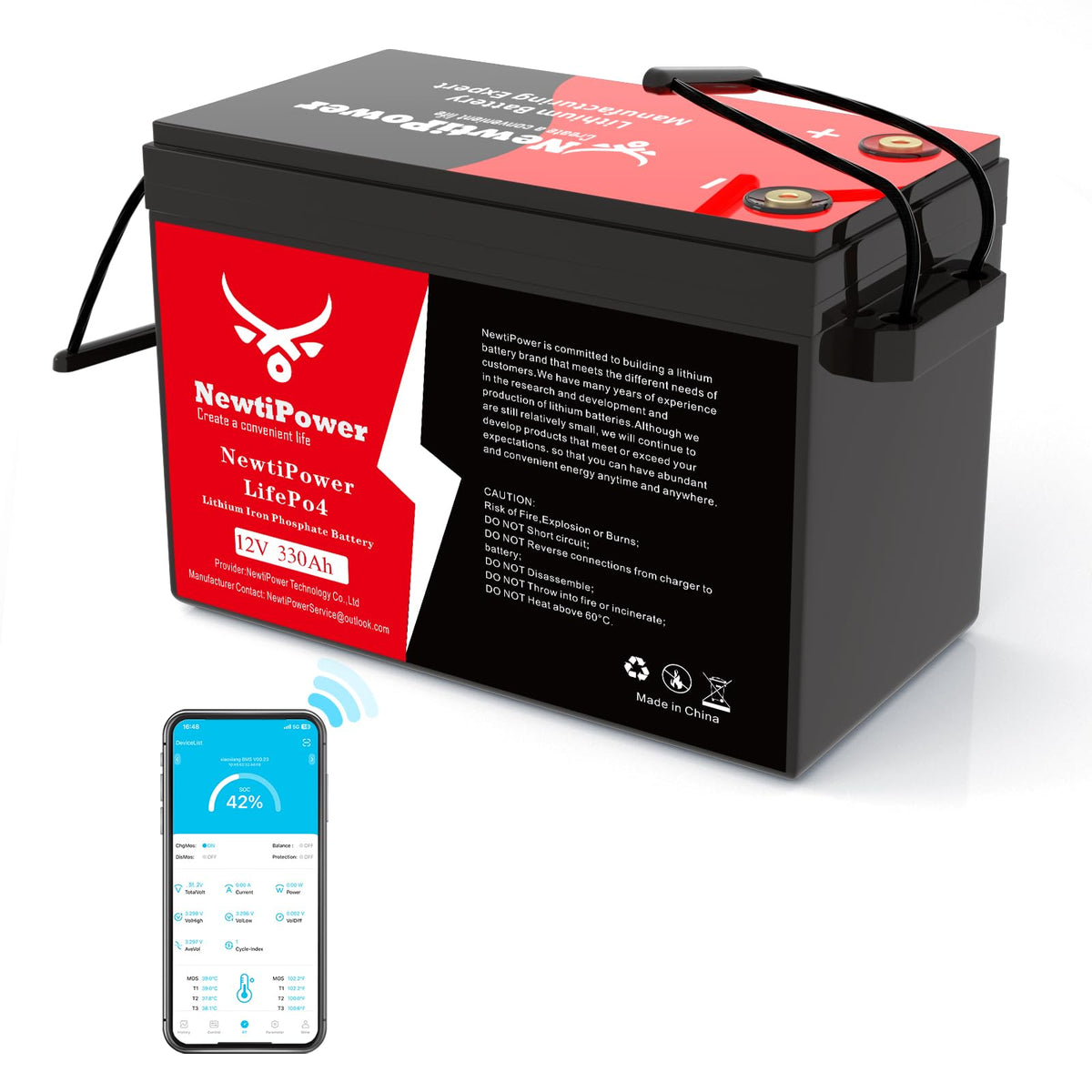 12V 330Ah LiFePO4 Battery with 200A BMS P655