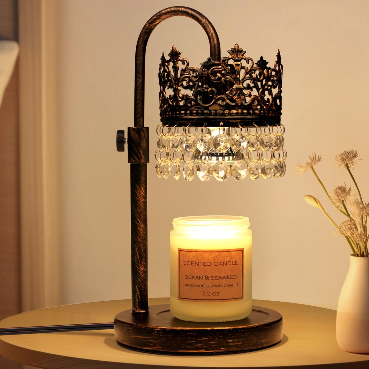 Candle Warmer Lamp with Timer Dimmer Adjustable Height Black Gold Brushed K1777