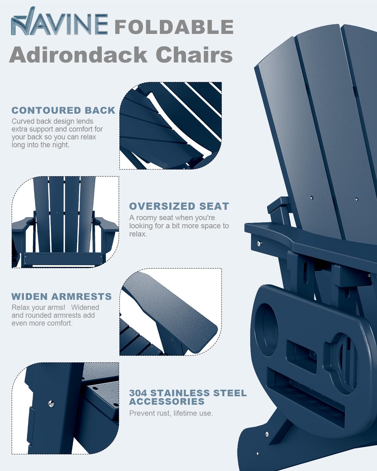 Folding Adirondack Chairs Set of 2 Navy Blue W873