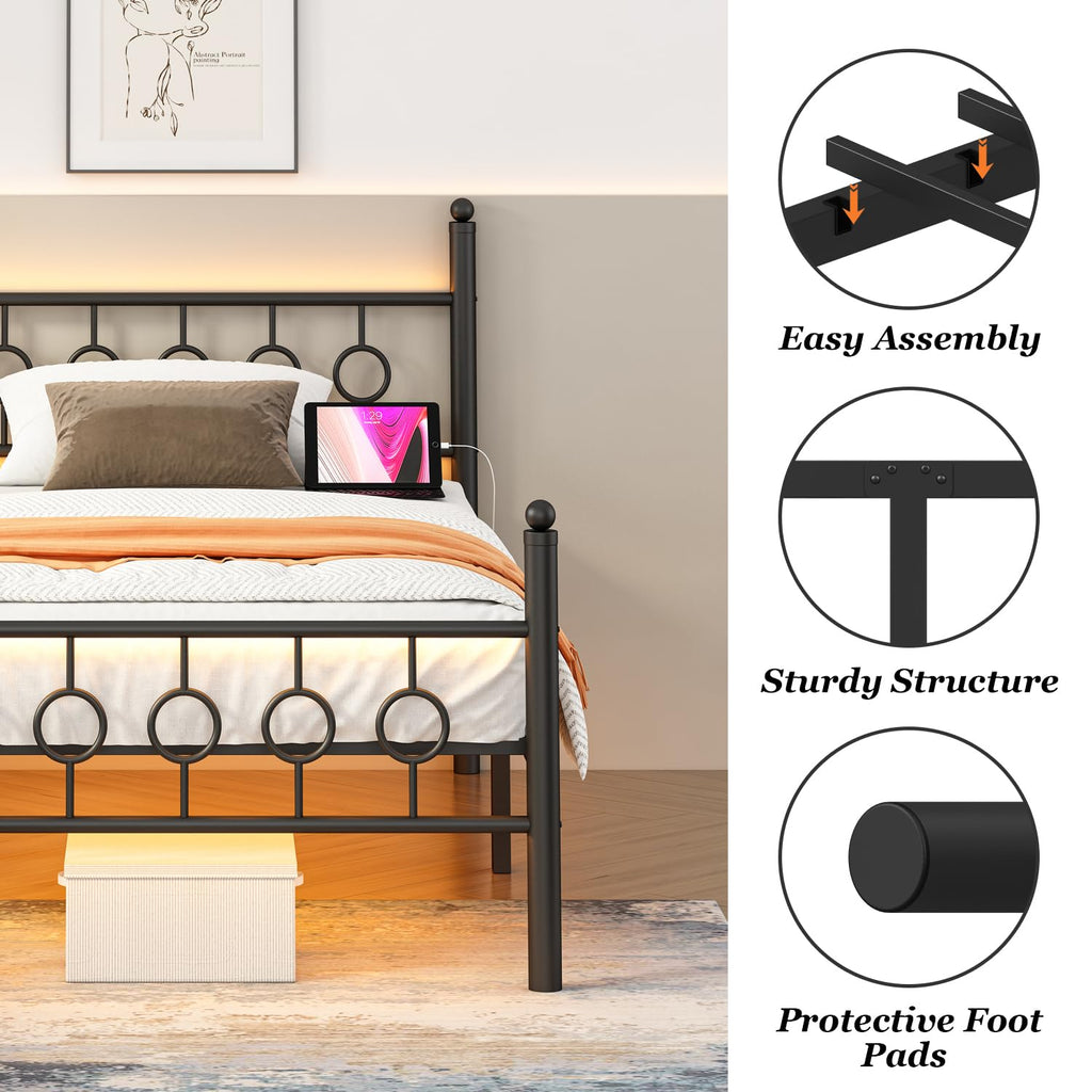 Black Twin Metal Platform Bed Frame with Headboard O374975